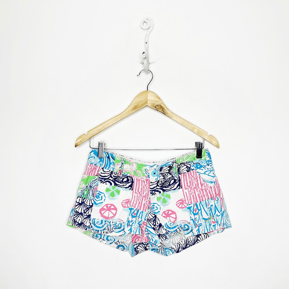 Lilly Pulitzer Walsh Short Osterville Patch Patchwork Low Rise Beach women's 00 - Picture 1 of 6